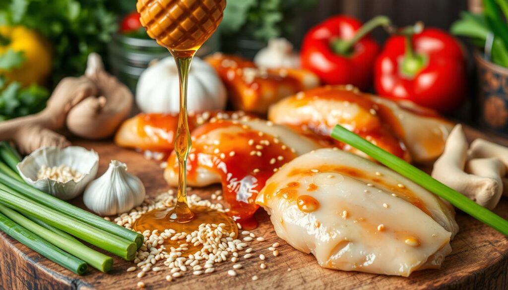 essential ingredients for chicken with honey and sesame