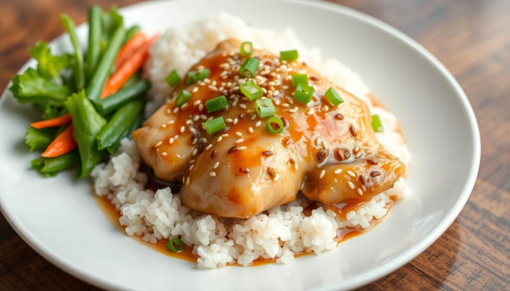 sesame chicken poached