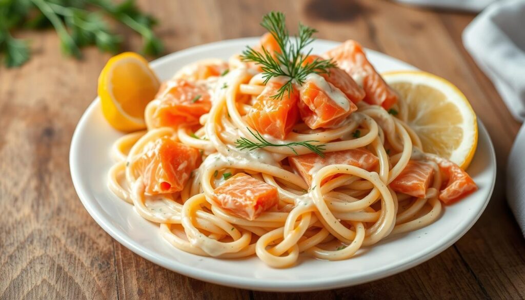 smoked salmon pasta with creamy dill sauce